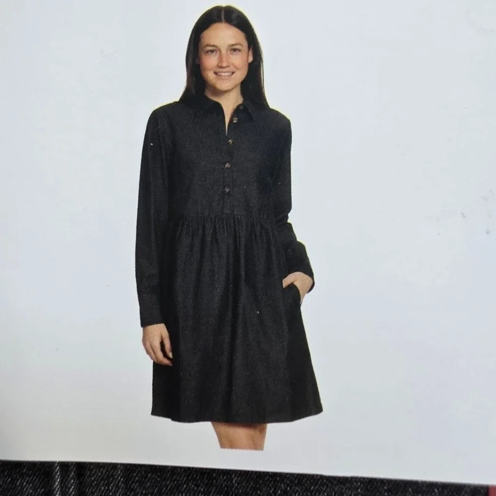 Nine West Jeans Griffen‎ Denim Shirtdress XL Dark Wash Button Front Pockets